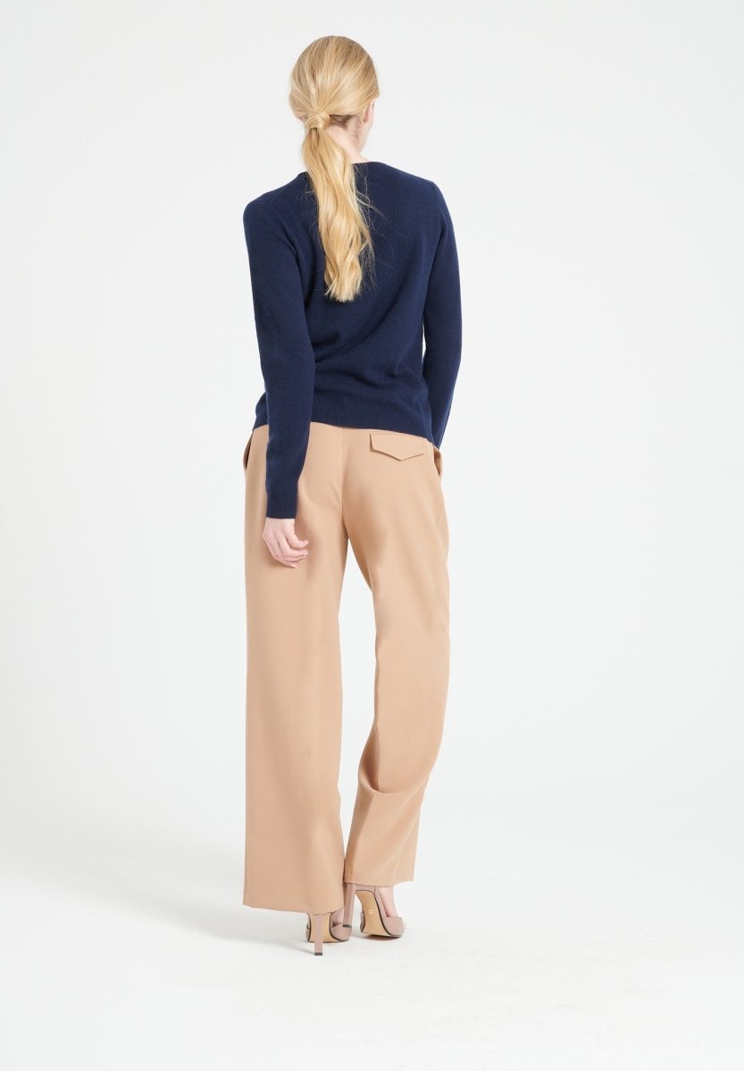 Cardigan col rond cachemire bleu marine femme - LILLY 4B-4