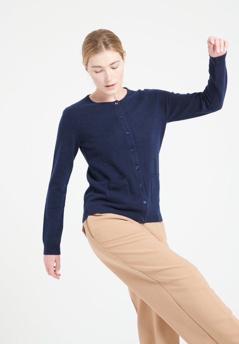 Cardigan col rond cachemire bleu marine femme - LILLY 4B-2