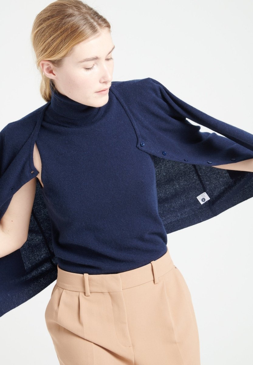 Cardigan col rond cachemire bleu marine femme - LILLY 4B-3