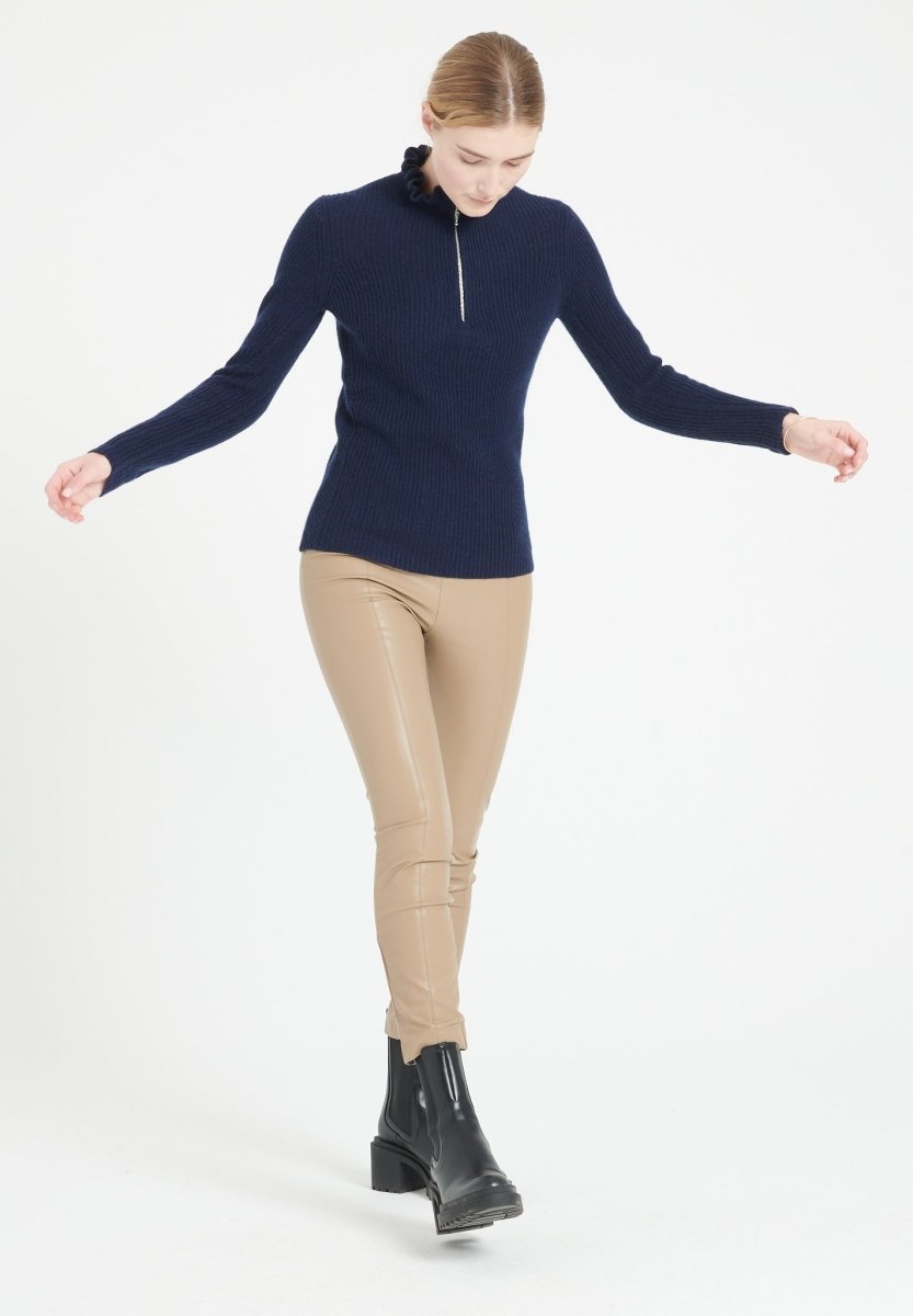Pull col zippé cachemire bleu marine femme - MIA 4-3
