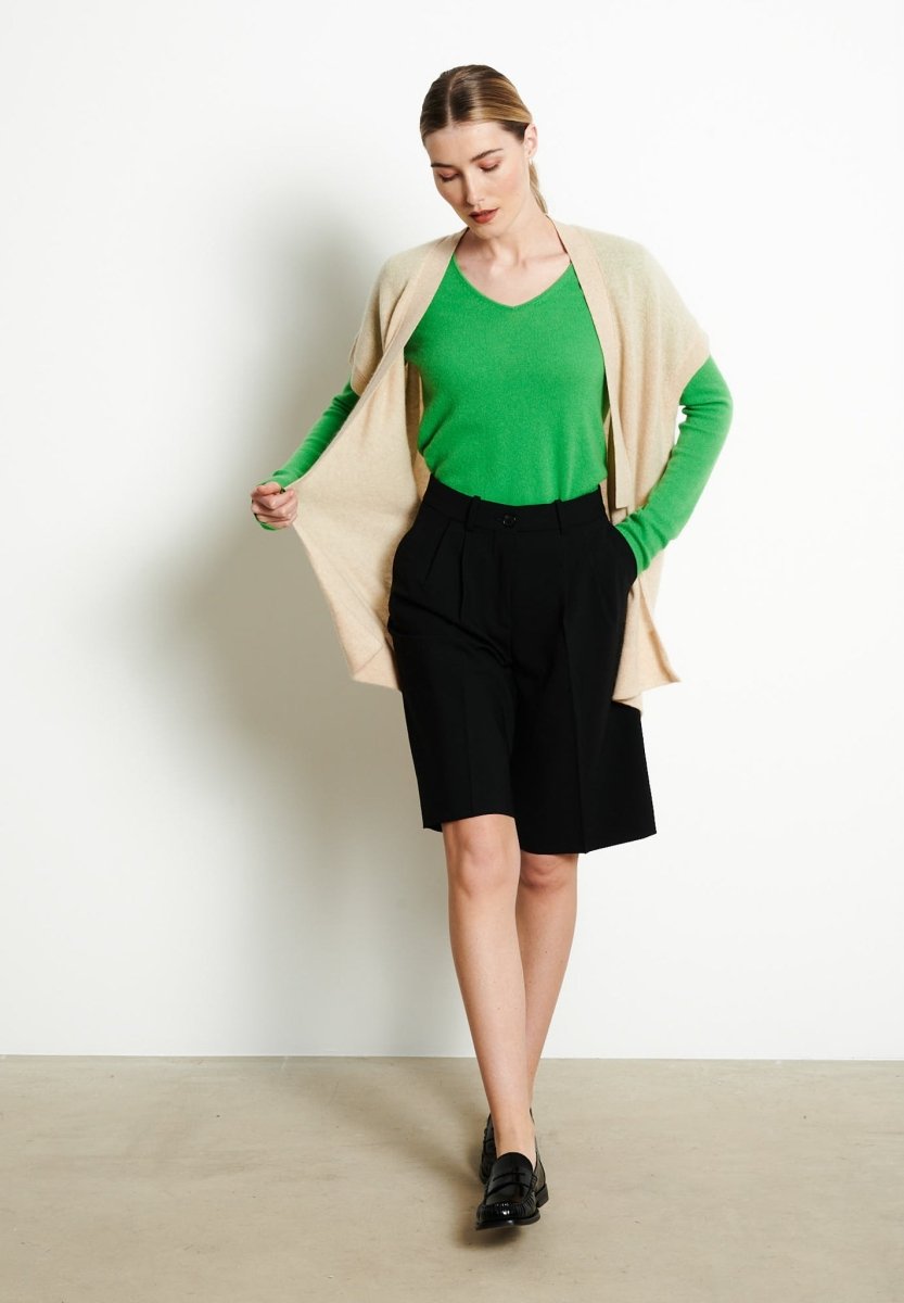 Gilet à manches courtes cachemire beige femme - RIA 4-2