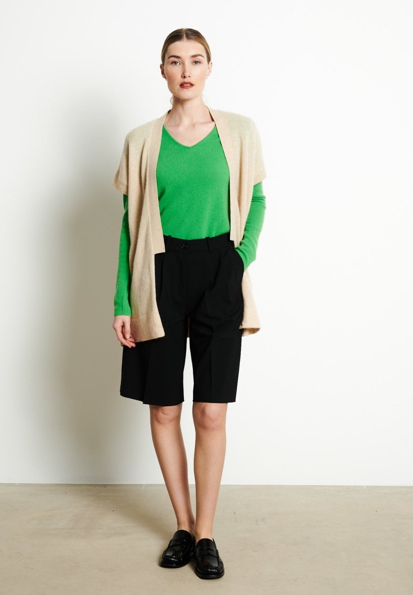 Gilet à manches courtes cachemire beige femme - RIA 4-3