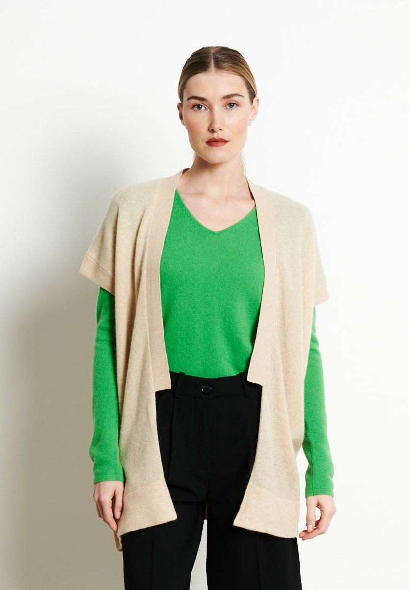 Gilet à manches courtes cachemire beige femme - RIA 4-0