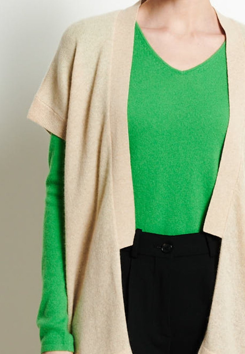 Gilet à manches courtes cachemire beige femme - RIA 4-4