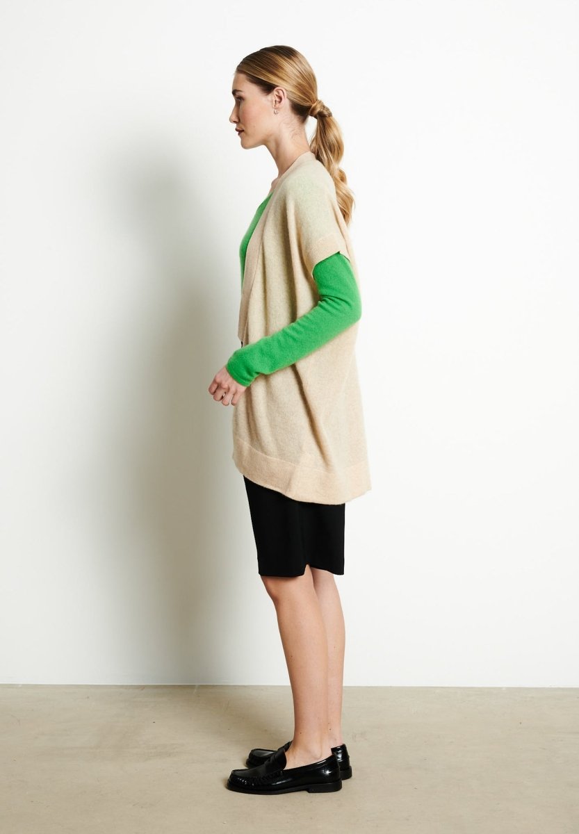 Gilet à manches courtes cachemire beige femme - RIA 4-1