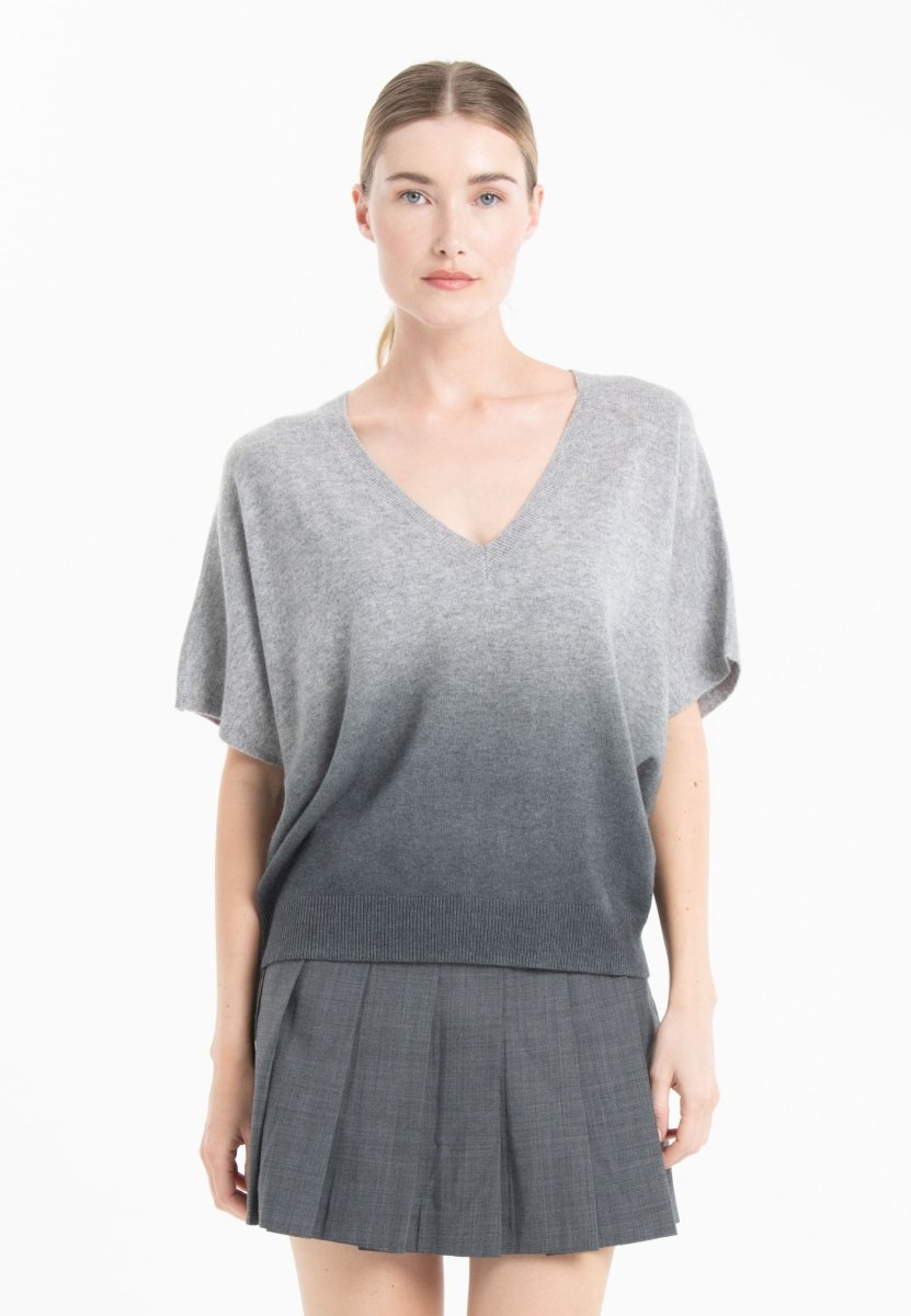 Pull col V cachemire gris clair/gris anthracite femme - RIA 7B-0